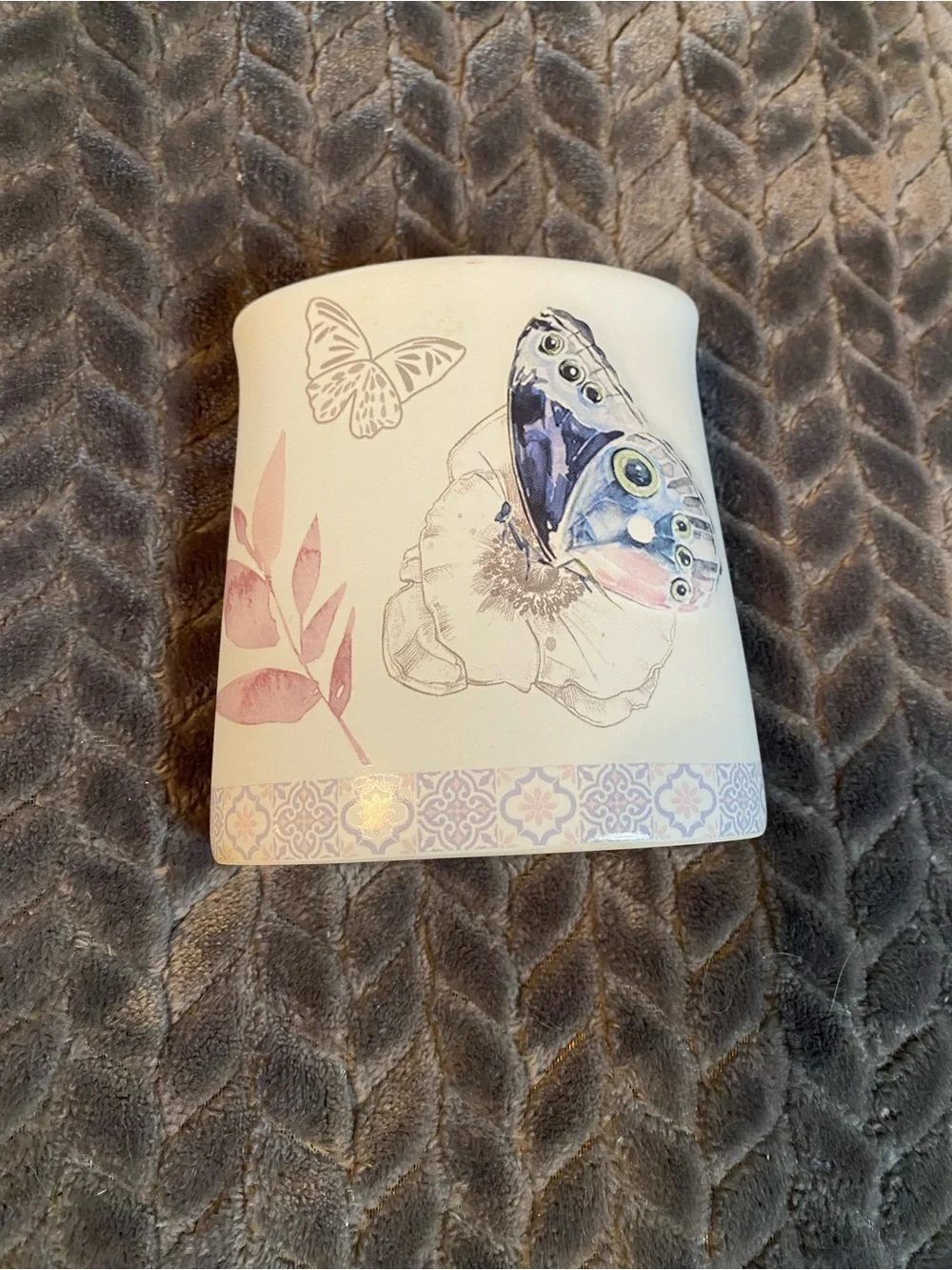 Butterfly Accent cream colored shower curtain and accessories